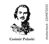 Casimir Pulaski silhouette. Polish nobleman, soldier, and military commander "The Father of American cavalry" or "The Soldier of Liberty"