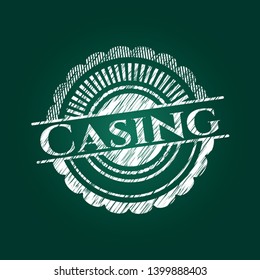 Casing chalk emblem written on a blackboard. Vector Illustration. Detailed.