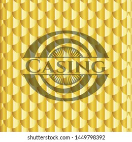 Casing golden badge. Scales pattern. Vector Illustration. Detailed.