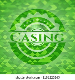 Casing green emblem. Mosaic background