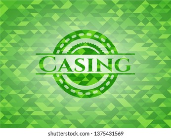 Casing green emblem with triangle mosaic background