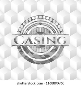 Casing grey emblem. Retro with geometric cube white background