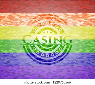 Casing on mosaic background with the colors of the LGBT flag