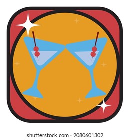 casino. 2 cocktail glasses. vector image with black, red and white lines design with yellow, red and white background.