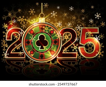 Casino 2025 New Year , poker clubs card, vector illustration