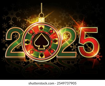 Casino 2025 New Year , poker spade card, vector illustration