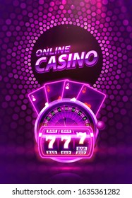 Casino 3d cover, slot machines and roulette with cards, Scene background art. Vector illustration