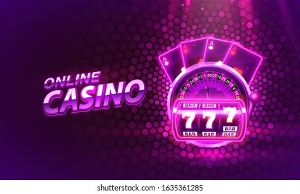 Casino 3d cover, slot machines and roulette with cards, Scene background art. Vector illustration