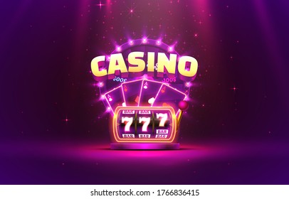 Casino 3d cover, slot machines and roulette with cards, Scene background art. Vector illustration