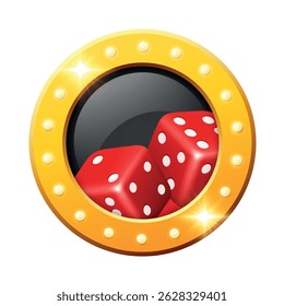 Casino 3D icon. Casino element in gold frame with light bulbs. Vector clipart.
