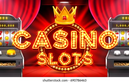 Casino 3d slot machines win the jackpot, Scene background art. Vector illustration