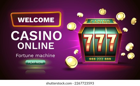 Casino 777 banner slots machine winner, jackpot fortune of luck. Vector illustration