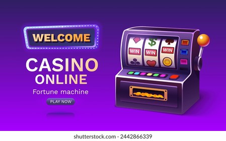 Casino 777 banner slots machine winner, jackpot fortune of luck. Vector illustration