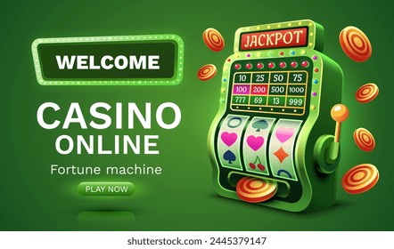 Casino 777 banner slots machine winner, jackpot fortune of luck. Vector illustration