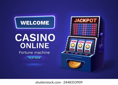 Casino 777 Banner Slots Machine Gewinner, Jackpot Glück Glück. Vektorillustration