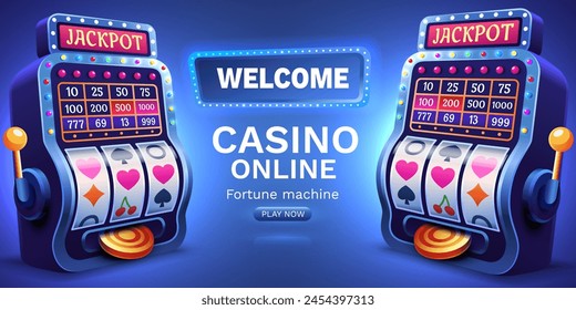 Casino 777 banner slots machine winner, jackpot fortune of luck. Vector illustration