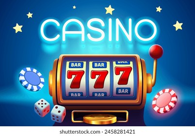 Casino 777 banner slots machine winner, jackpot fortune of luck. Vector illustration