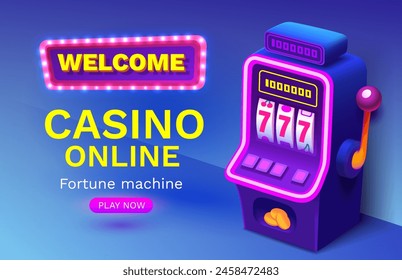 Casino 777 banner slots machine winner, jackpot fortune of luck. Vector illustration