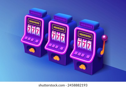 Casino 777 Anuncio tragamonedas máquina ganadora, premio mayor de la fortuna de la suerte. Ilustración vectorial