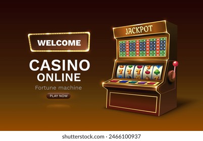 Casino 777 banner slots machine winner, jackpot fortune of luck. Vector illustration