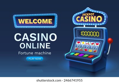 Casino 777 banner slots machine winner, jackpot fortune of luck. Vector illustration