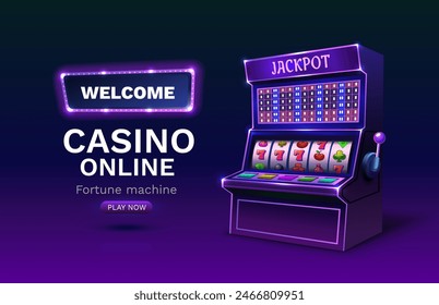 Casino 777 Anuncio tragamonedas máquina ganadora, premio mayor de la fortuna de la suerte. Ilustración vectorial