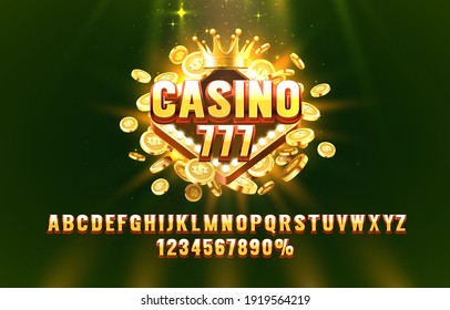Casino 777 Font Set Collection, Letters And Numbers Symbol. Vector Illustration