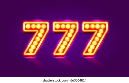 Casino 777 neon signboard, Winner triple sevens, Casino jackpot icon, lucky number, Vector illustration
