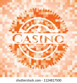 Casino abstract emblem, orange mosaic background