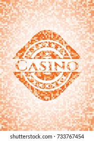 Casino abstract emblem, orange mosaic background