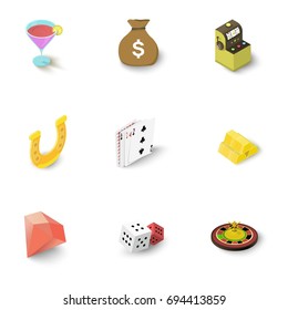 Casino accessories icons set. Isometric set of 9 casino accessories vector icons for web isolated on white background