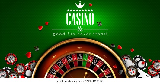 Casino advertising design with a tape measure and casino chips on a green background. 3D vector. High detailed realistic illustration.