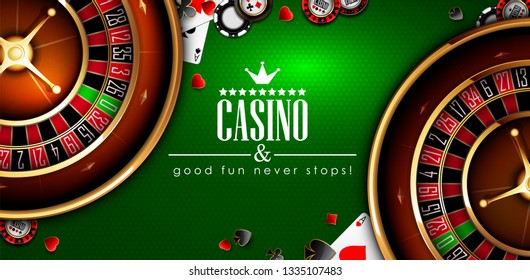 Casino advertising design with a tape measure and casino chips on a green background. 3D vector. High detailed realistic illustration.
