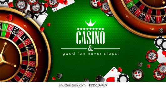 Casino advertising design with a tape measure and casino chips on a green background. 3D vector. High detailed realistic illustration.