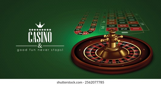 Casino advertising design with a tape measure  on a green background. 3D vector. High detailed realistic illustration.