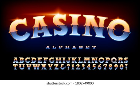 Casino alphabet: Shiny metallic lettering with an old west frontier style.