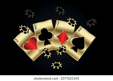 Casino background, bright banner with cards and chips fanned out, gambling concept. Abstract vector illustration of a casino gaming background with cards and gaming chips.