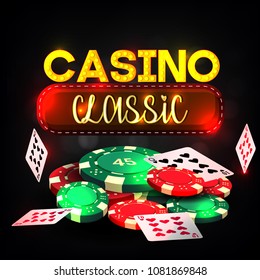 Casino background with cards, chips, craps and roulette. 