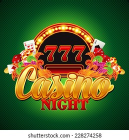 Casino background with cards, chips, craps. Vector illustration