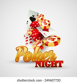 Casino background with cards, chips, craps and roulette. Vector illustration