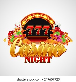 Casino background with cards, chips, craps and roulette. Vector illustration