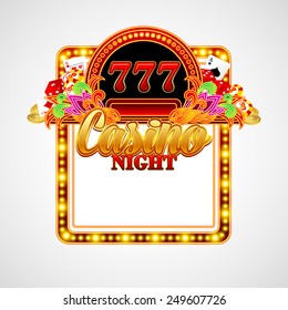 Casino background with cards, chips, craps and roulette. Vector illustration