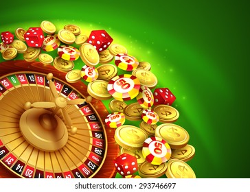 Casino background with chips, craps and roulette. Vector illustration EPS 10