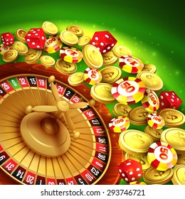 Casino background with chips, craps and roulette. Vector illustration EPS 10