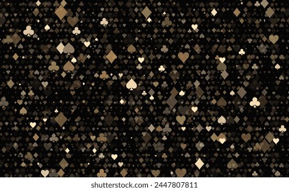 casino background, dark gold brown black wallpaper, clover- club, tile - diamond - heart - pike - spade , fancy backdrop for casino business pattern, vector illustration