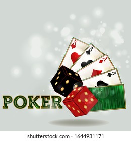 Casino background with dice and poker cards, vector illustration	