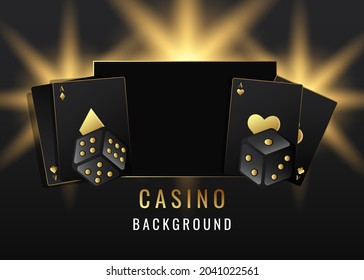 casino background with frame flare light and gold playing card dice