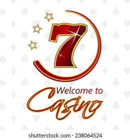 Casino background with lucky seven symbol and gold stars/vector illustration