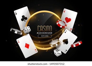 casino background with playing card chips and dice