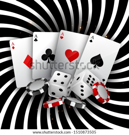 Casino background with playing cards of chips and dice. Modern vector banner